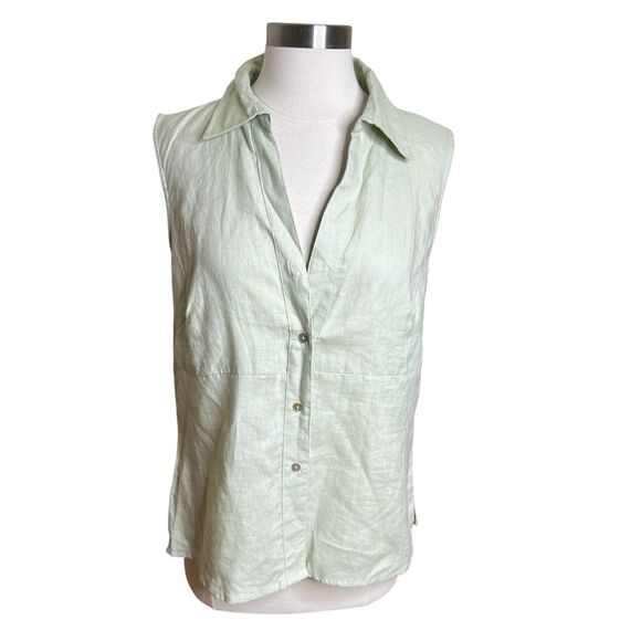 Edward Irish Linen Top Mint Tea Green Embroidered Back Sleeveless XL - Picture 1 of 8